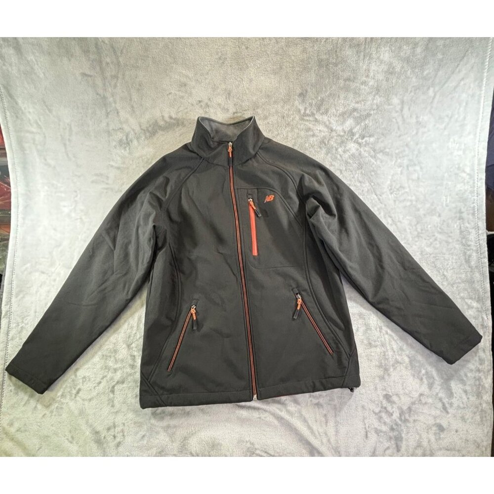 New Balance Jacket Men's Small Softshell Jacket Grey/Orange Full-Zip Pockets